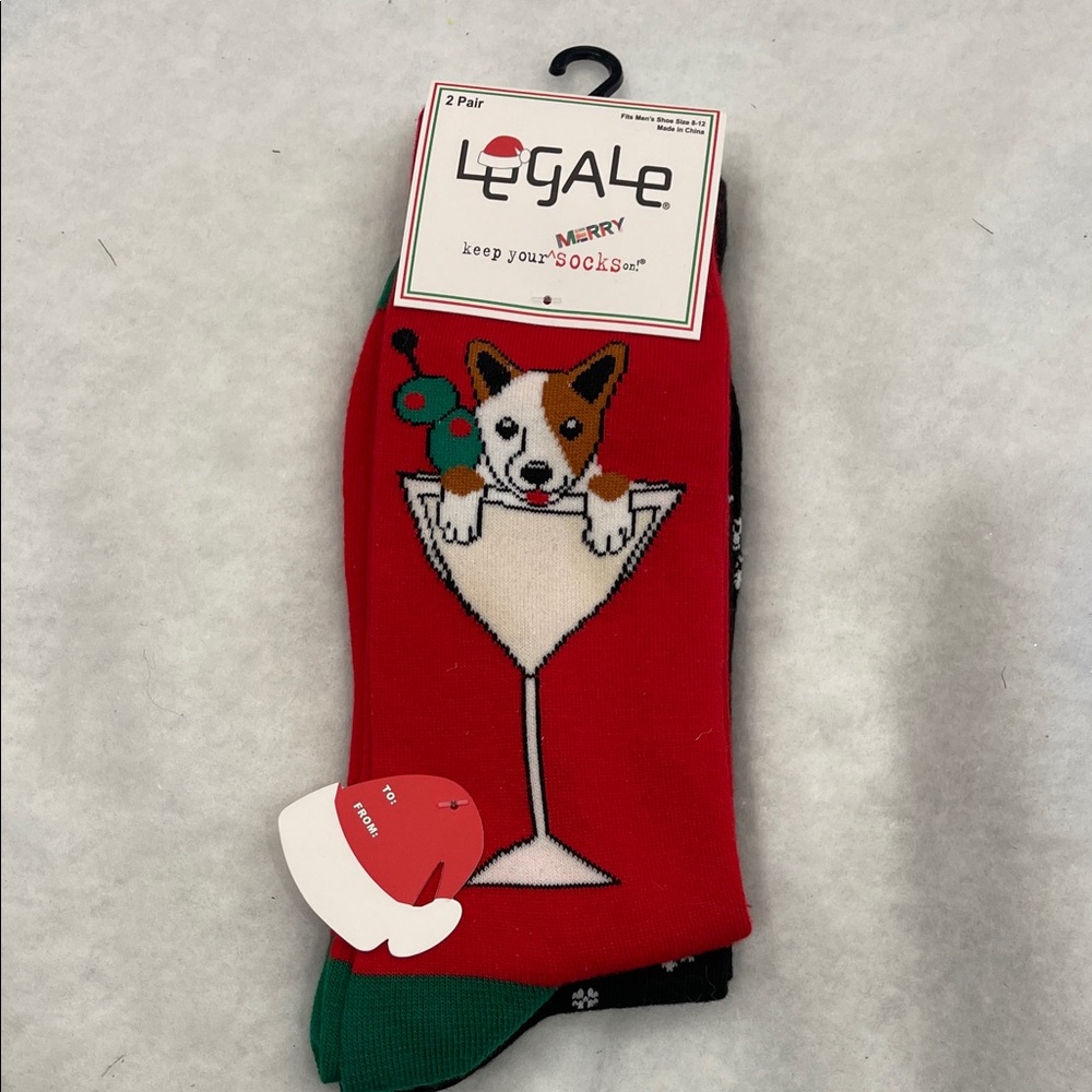 Legale Holiday Dog martini, snowflake Socks men’s 8-12